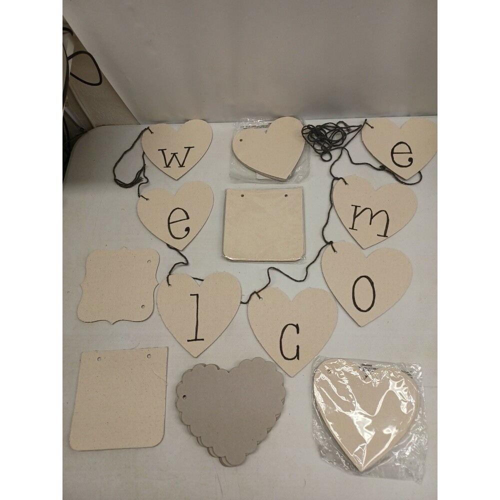 Lot of 27 Canvas Covered Chipboard Journal Bunting Banner Crafting Hearts Read**